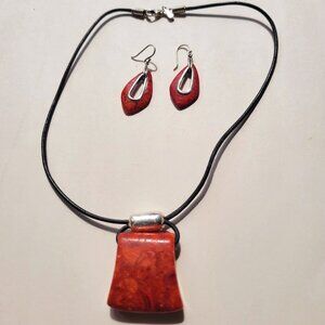 Silpada necklace and earring set -- sterling silver and sponge coral